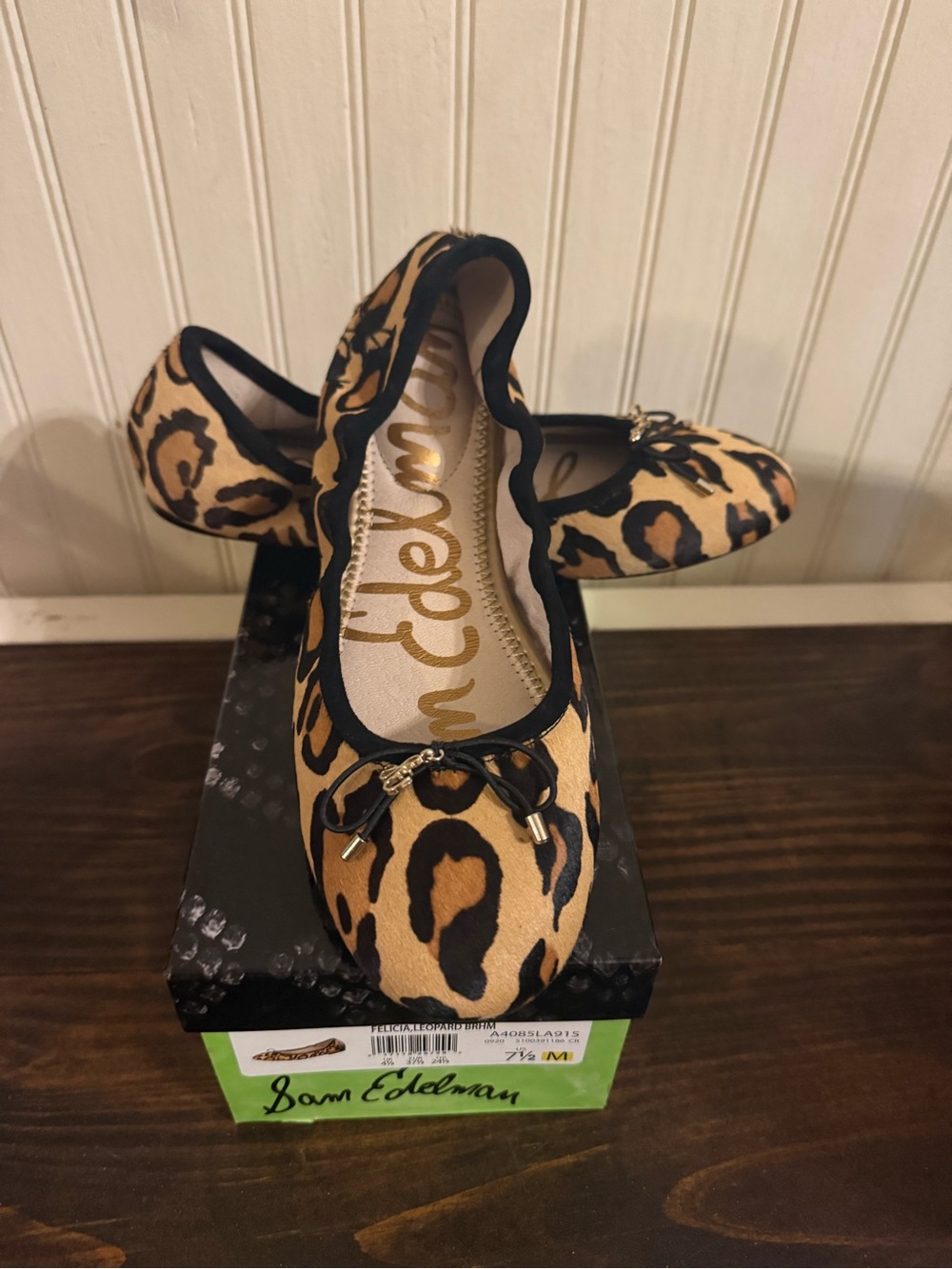 Sam Edelman Leopard-Print Ballet Flats in Tan and Black. 7.5